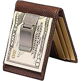 House of Jack Co. Deacon Bifold Money Clip Wallet for Men – Slim Front Pocket Leather Wallet with Metal Cash Clip, Exterior ID Window & Card Holder, Full-Grain Cowhide, Brown