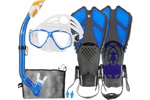 HH HHAO SPORT Kids Mask Fins Snorkel Set Snorkeling Packages, with Diving Mask, Snorkel, Adjustable Swim Fins, Mesh Bag, Anti-Fog Anti-Leak Snorkeling Gear for Kids for Snorkeling Swimming Diving