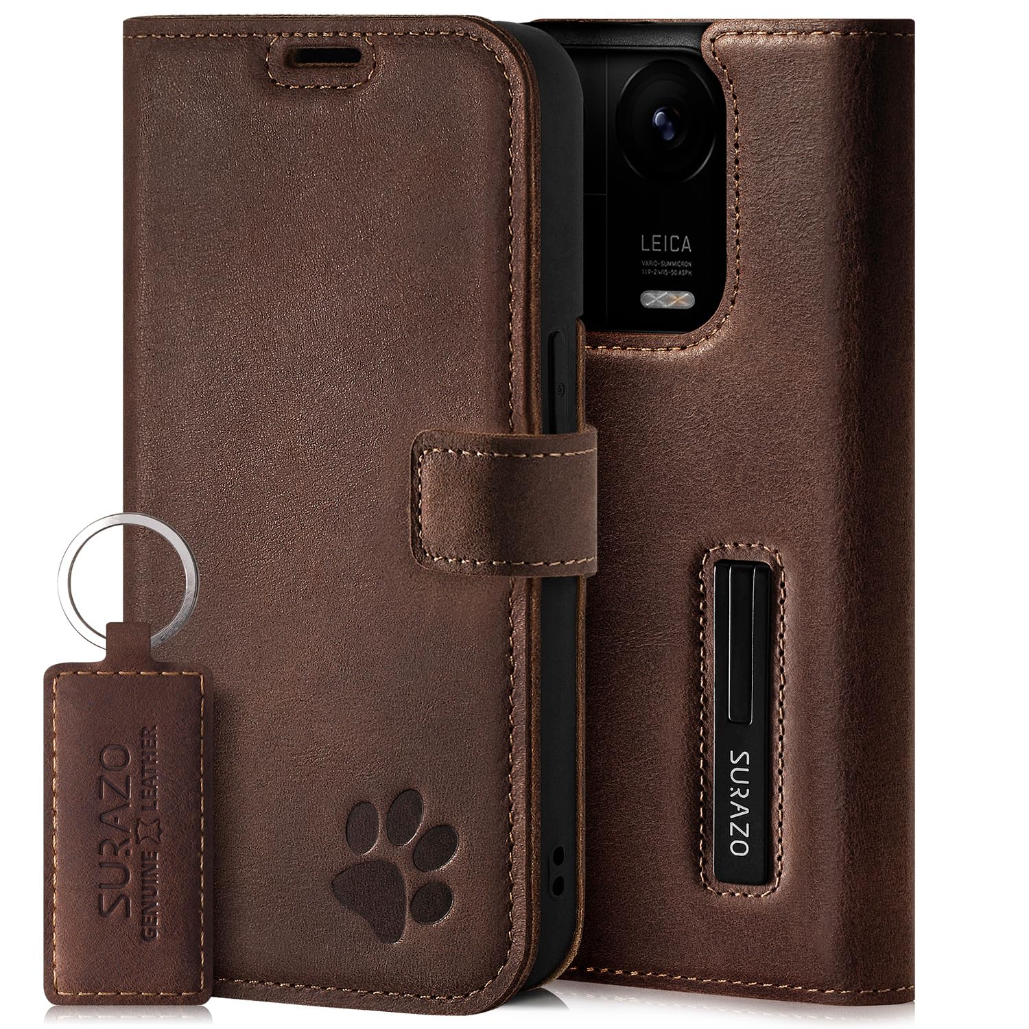 Surazo Leather Wallet Mobile Phone Case Compatible with Redmi Note 13 Pro+5G - Flip & Fold Smartphone Case with Stand RFID Blocker Magnet Closure, 3 Slots for Bank Cards - Handcrafted European Leather