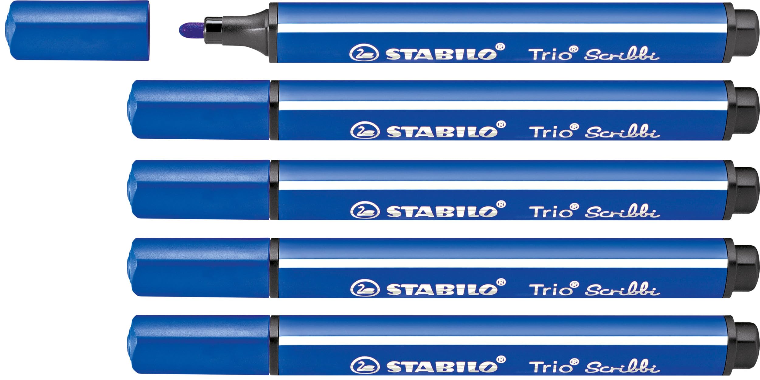 STABILO Trio Scribbi - Triangular Fibre-Tip Pen - Pack of 5 - Blue