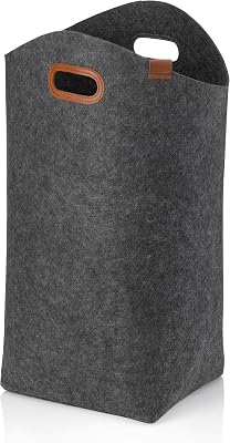 Saco dobrável de feltro para roupa, cestos de roupa, apanhador de roupa 61 cm, FAY, pegas reforçadas, cinzento escuro