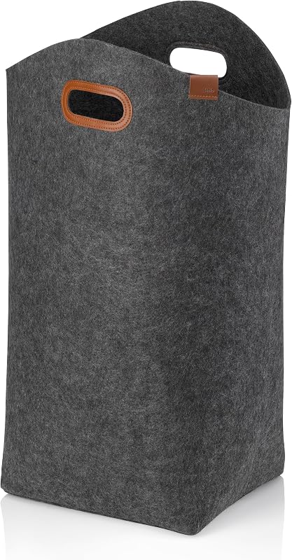 Bolsa de lavandería plegable de fieltro, cestas de lavandería, recogedor de ropa 61 cm, FAY, asas reforzadas, gris oscuro — foto 1 de 8