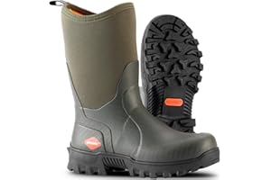 Showave Men's Mid Calf Rubber Work Boots Waterproof Rain Boot Insulated Mud Boots with Comfortable Sports Soles