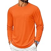 Cotrasen Cotton Long Sleeve Pocket Tee Shirts for Men Crew Neck Casual Breathable Comfortable T Shirts for Men Orange L