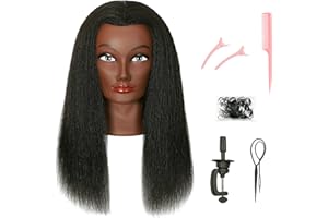 FUTAI African American Mannequin Head 100% Real Human Hair Manikin Doll Style Head for Practice Braiding Styling Cosmetology Training with Stand