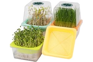LUVCOSY 4 Pack Microgreen Growing Trays, Sprouting Tray with Humidity Dome, 1.2 mm Small Mesh Holes, BPA Free, Sprouter Kit for Growing Mirco Seeds, Like Broccoli, Alfalfa, Radish, Clover - Clear Base
