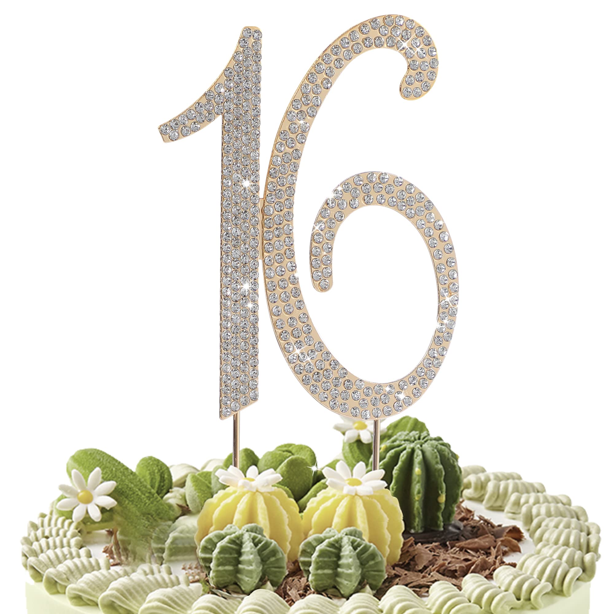 Photo 1 of 16 Cake Topper Gold Metal Cake Toppers for 16th Birthday or Anniversary Party Cake Decor