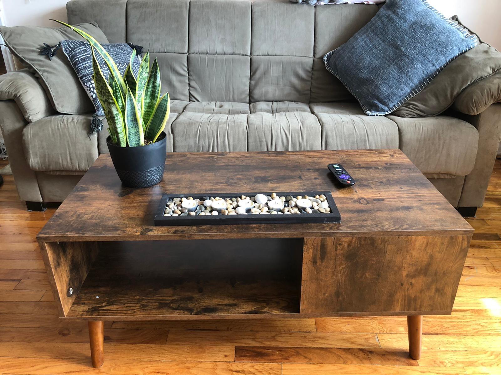 KingSo Retro Coffee Table Mid Century Modern Coffee Table with Storage