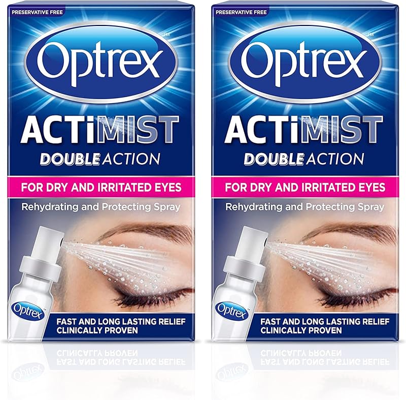 Optrex ActiMist 2-in-1 Dry Irritated Eye Spray Soothing 10ml Pack of 2