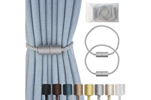 Hangtty Magnetic Curtain Tiebacks 2 Pack Grey Curtain Rope Tieback Curtain Holders for Drapes Modern Tie Backs Decorative Curtain Holdbacks