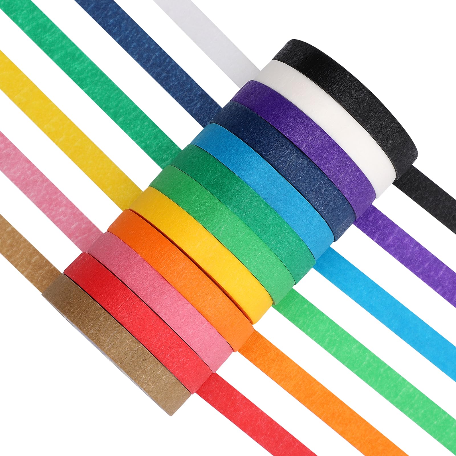 Fyguard 12 Rolls Rainbow Masking Tape, 10mm x 13m Coloured Adhesive Tape Textured Paper Craft Tape for Classroom Decorations DIY Scrapbooking