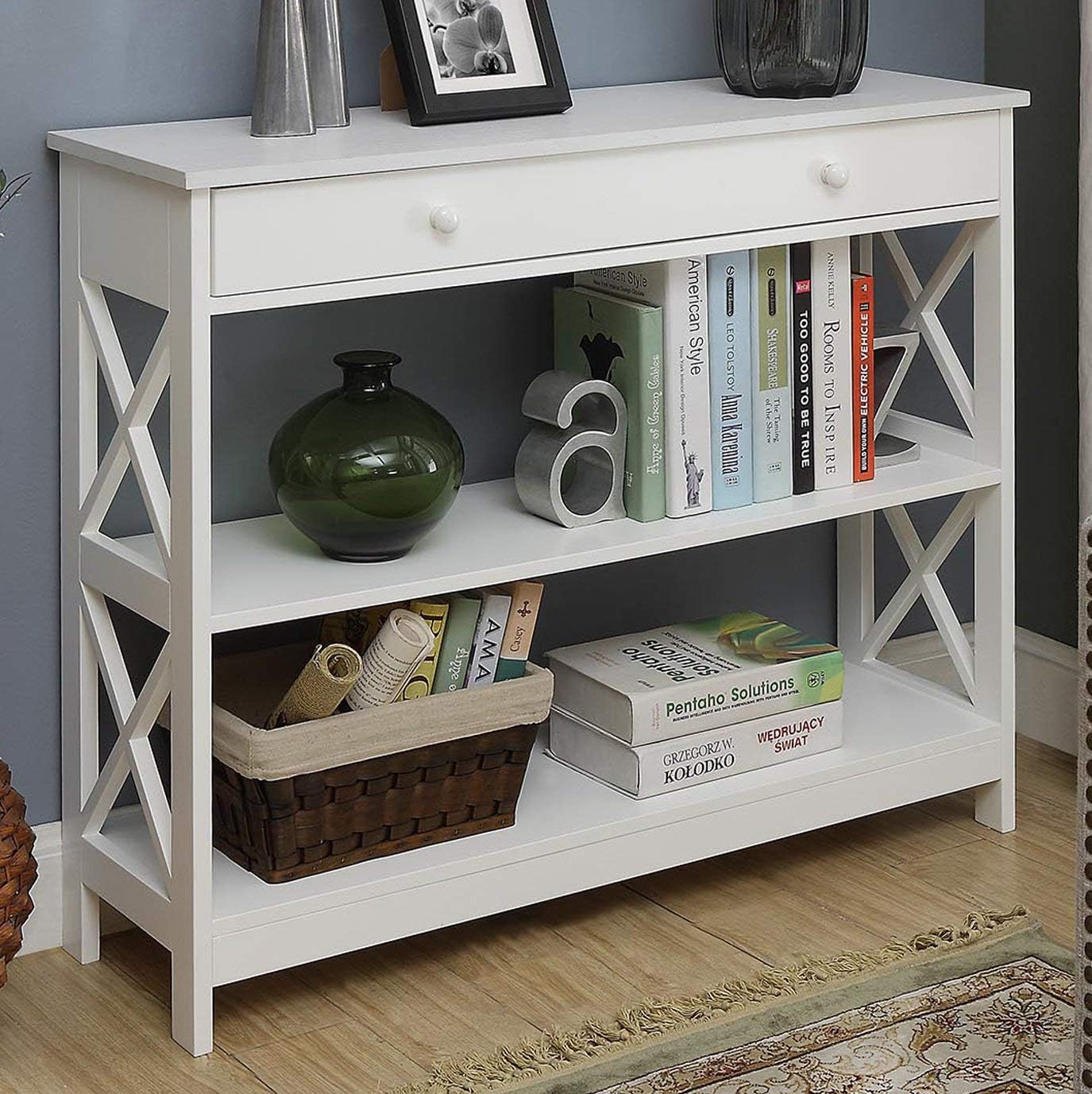 Convenience Concepts Oxford 1 Drawer Console Table, White: Kitchen & Dining