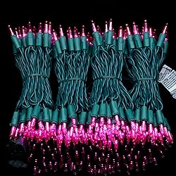 YULETIME Pink LED Christmas Lights with Green