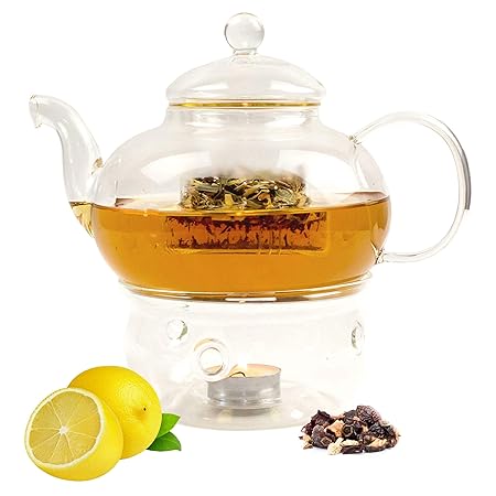 Lantelme Teekanne mit Stövchen Set Glas Tee Kaffee Kanne 1 Liter Glaskanne Filter Deckel 6837