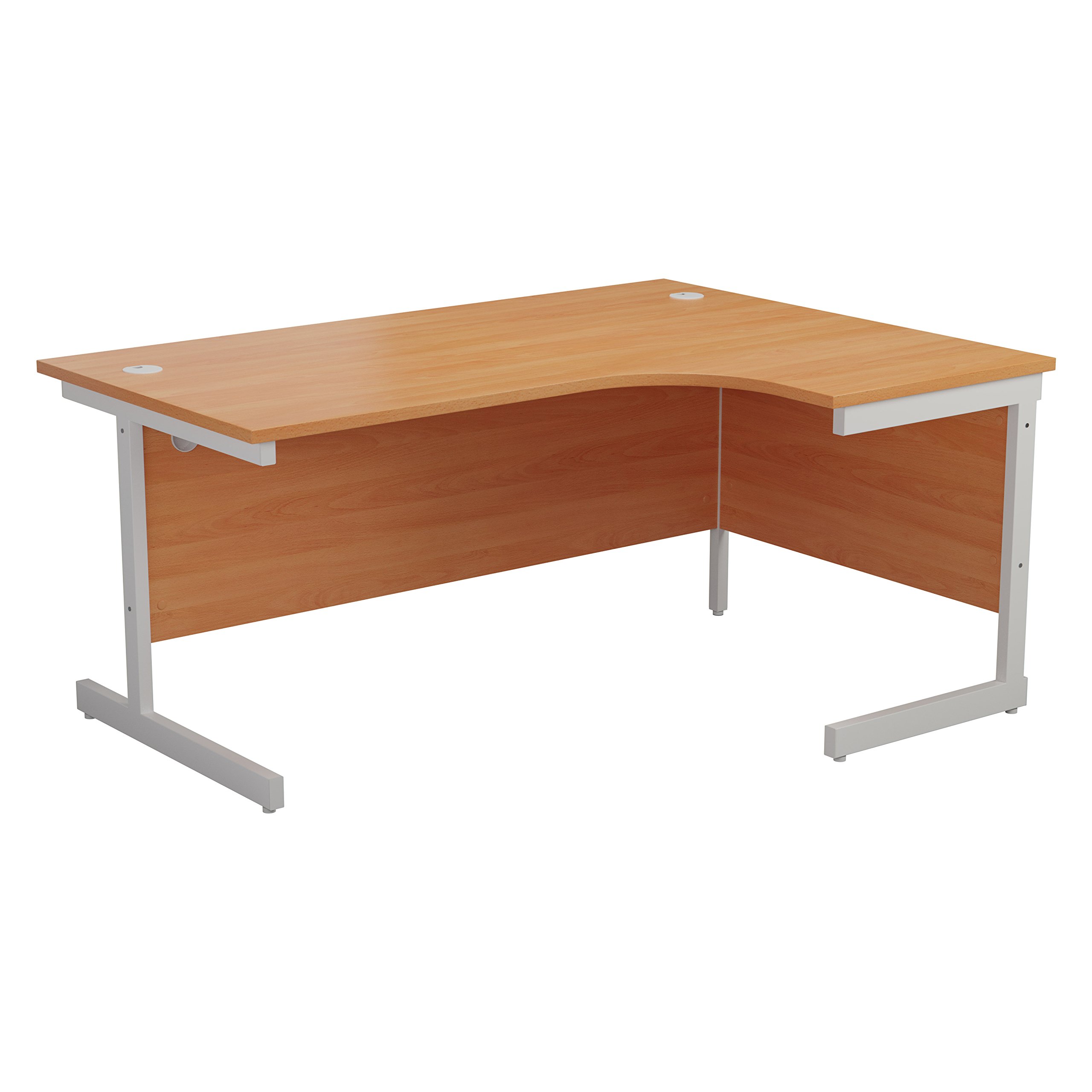 Office Hippo Heavy Duty Right Corner Desk - Strong & Reliable Workstation, Integrated Cable Ports, PC Desk For Office or Home - Beech Top / White Frame