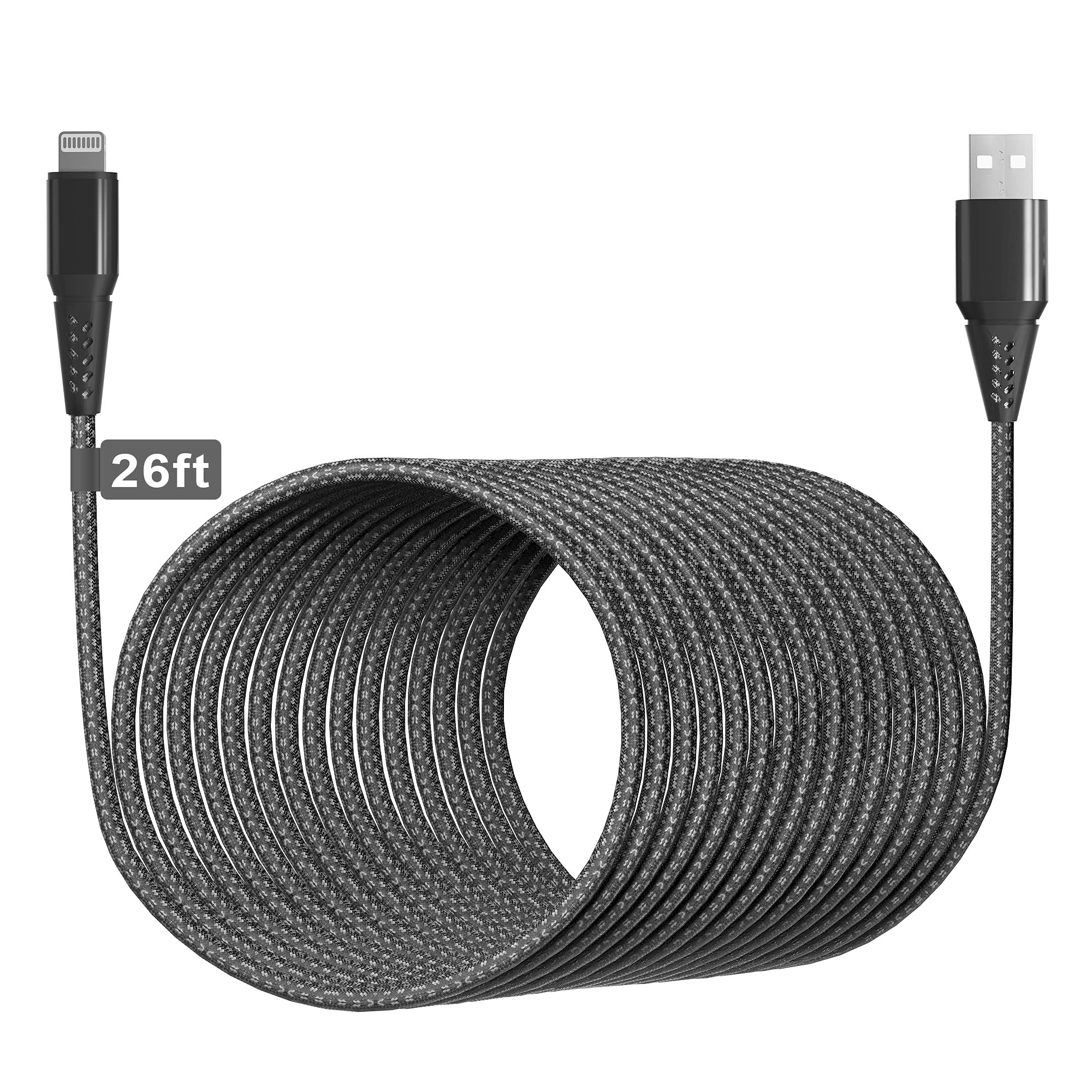 iPhone Charger Cord Long 26FT/8M [Apple MFi Certified]Extra Long Lightening Charging Cable Fast Charger 2.4A for Apple iPhone 13/12/11/XR/XS Max/X/8/8 Plus/7/7 Plus/6/6s/Plus/SE/5c/5s/5 Pad Air 2/Pod