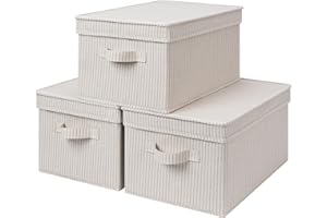 StorageWorks Large Storage Bins with Lids, Decorative Storage Boxes with Lid and Handles, Foldable Storage Baskets for Closet