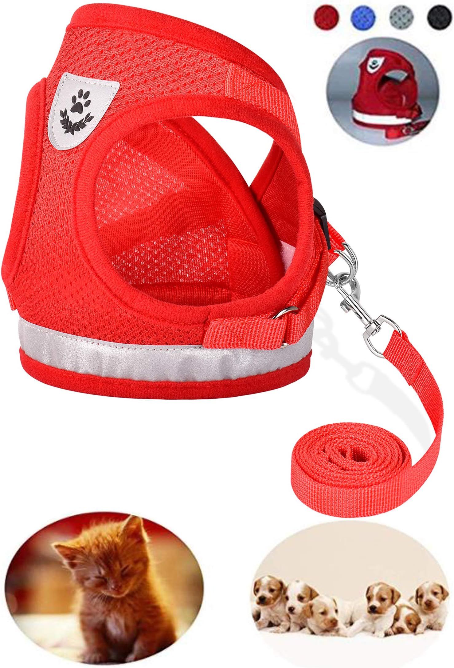 GAUTERF Cat Harness, Cat Escape Harness Proof with Leash - Leather Case Style Adjustable Reflective Soft Mesh Corduroy Cat and Dog Harnesses - Pet Universal Harnesses (X-Small, Red)