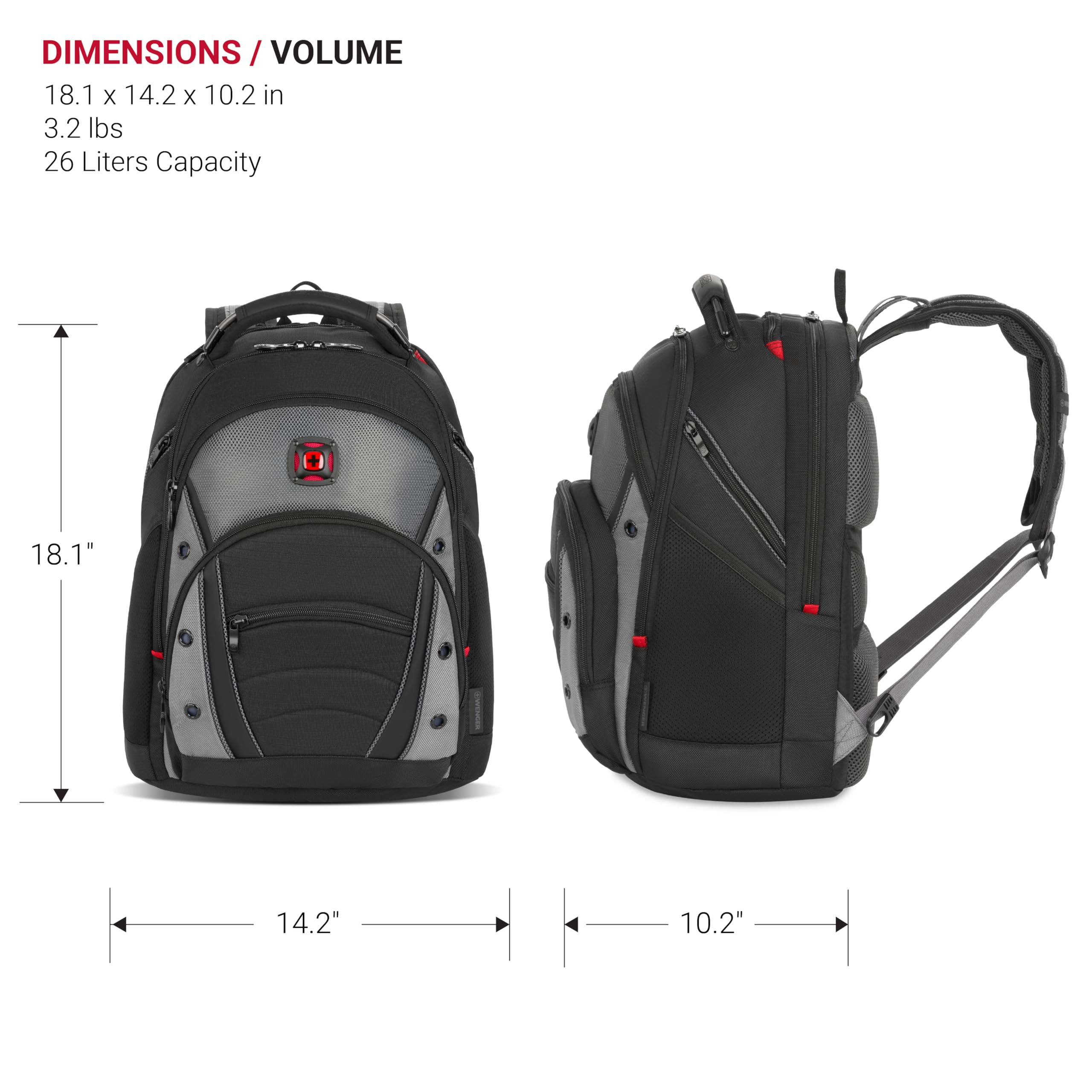 Wenger Synergy Laptop Backpack, Fits 16 Inch Laptop, Men's and Women's Laptop Bag, Black/Grey