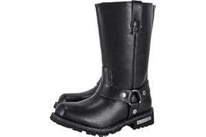 Dream Apparel Men's 12" Harness Motorcycle Riding Boots for Biker, Square Toe Knee High Boots with Full Length Side Zipper, Black PU Leather Mid Calf Footwear
