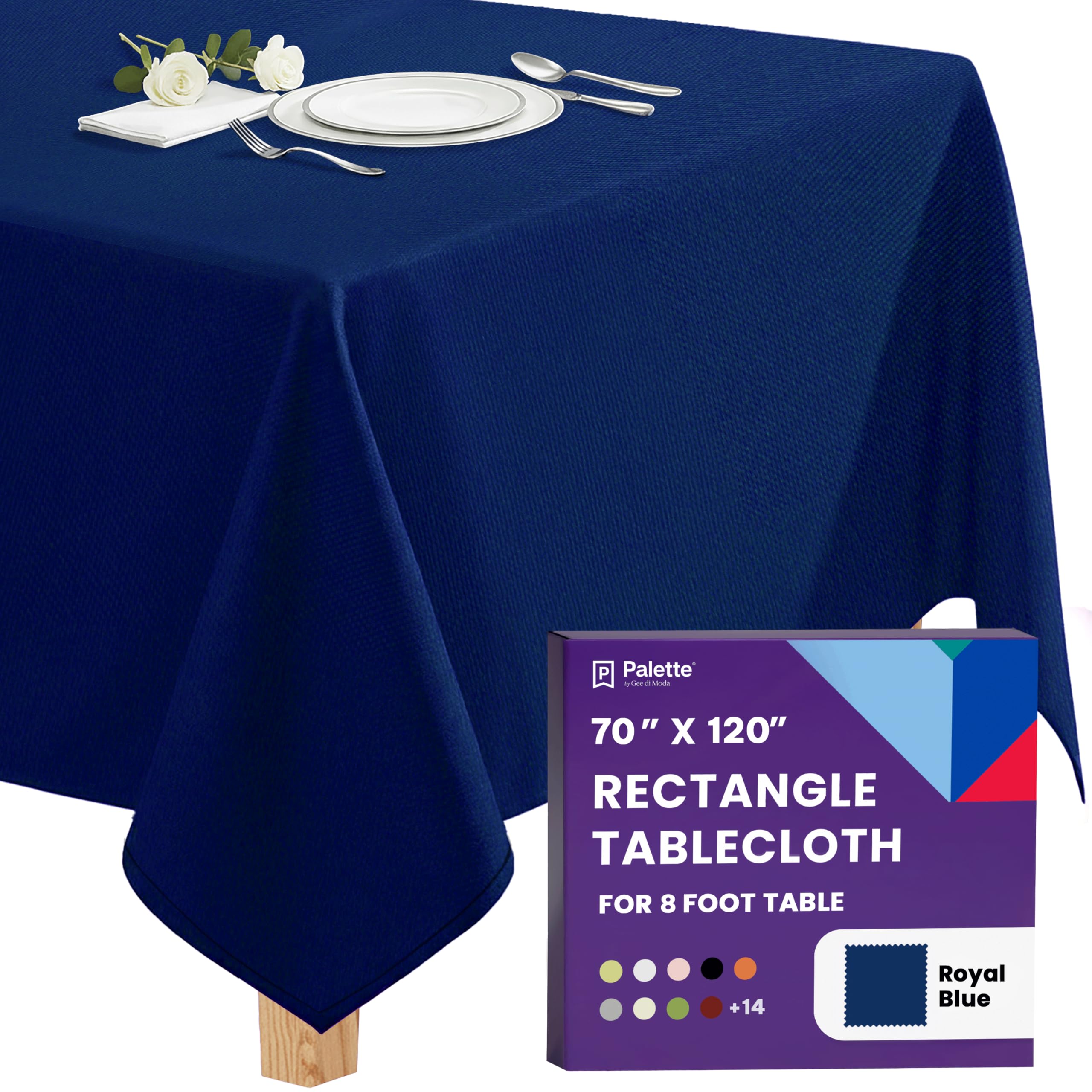 Gee Di Moda Rectangle Tablecloth - 70 x 120 Inch Royal Blue Table Cloth for 6 or 8 Foot Rectangular Table - Heavy Duty Washable Fabric - for Buffet, Holiday, Dinner, Wedding & Baby Shower — image 1