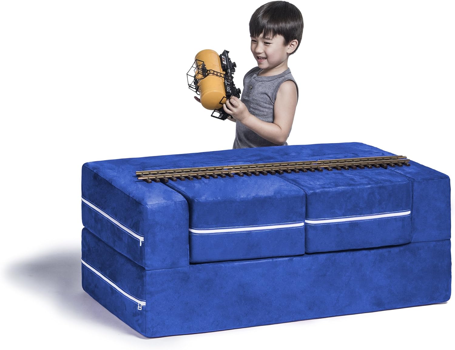 Amazon Com Jaxx Zipline Kids Modular Loveseat Ottomans Fold Out Lounger Blueberry Home Kitchen