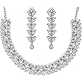 Touchstone Indian jewelry sets for women wedding necklace set gold statement jewellery bollywood rhinestones formal evening joyeria in antique gold or white tone paisley motif.