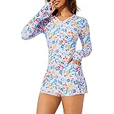 Cagola Long Sleeve Swimsuits for Women Rash Guard Swim Dress Modest Bathing Suit Swim Romper with Built in Bra and Pockets
