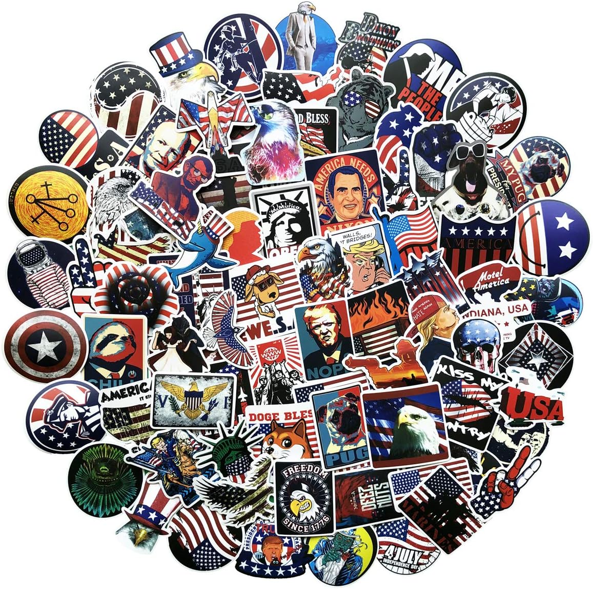 100PCS US Flag President Stickers The Stars and The Stripes Laptop Stickers Computer Bedroom Wardrobe Car Skateboard Motorcycle Bicycle Mobile Phone Luggage Guitar DIY Decal (US Flag 100)
