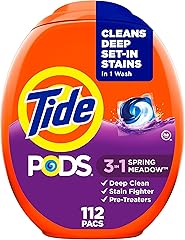 Tide PODS Laundry Detergent Pacs, 3-in-1 Stain Remover, Odor Fighter, Color Protector, 112 Count, HE compatible, Spring Meado