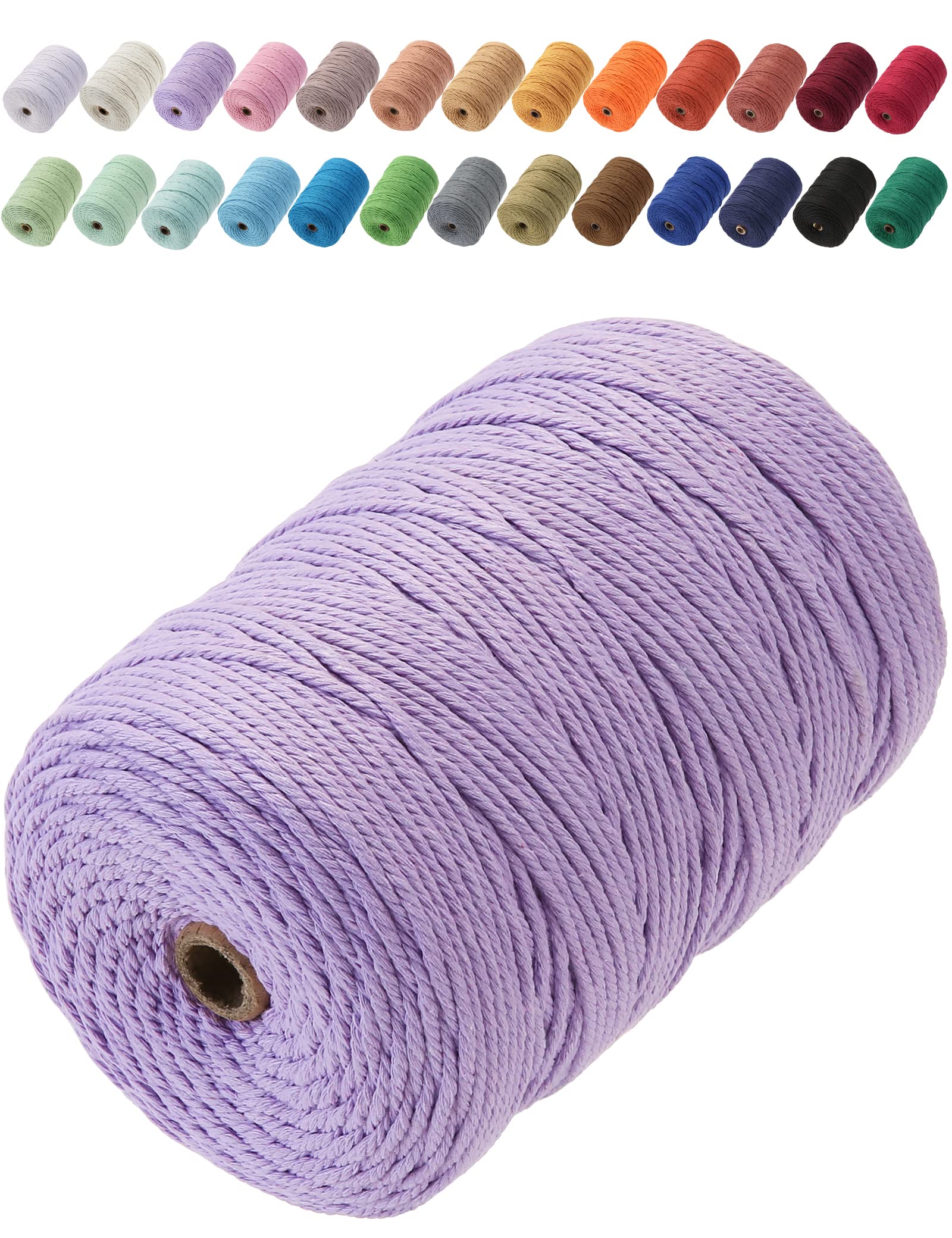 GOHOF Macrame Cord 3mm x 200m Premium Cotton Macrame Rope, 4 Strand Twisted Soft Cotton Cord, One of The Most Perfect Materials for Macrame Art, Cotton String Without Chemicals (Light Purple) — image 1