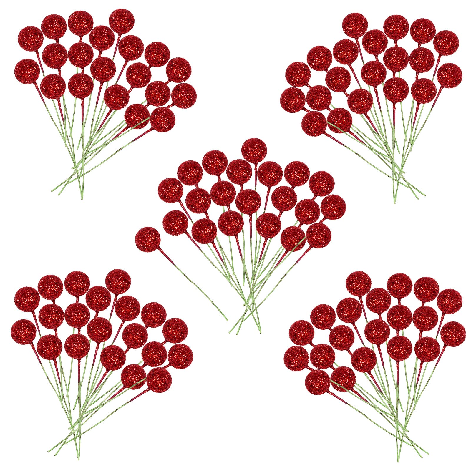 100 Pcs Christmas Holly Berries Artificial Glitter Red Holly Berries,Christmas Berries Red Berry Stems for Wreath Decorations Craft Christmas,Xmas Tree,Garland DIY Craft Wire Berries Party Decor