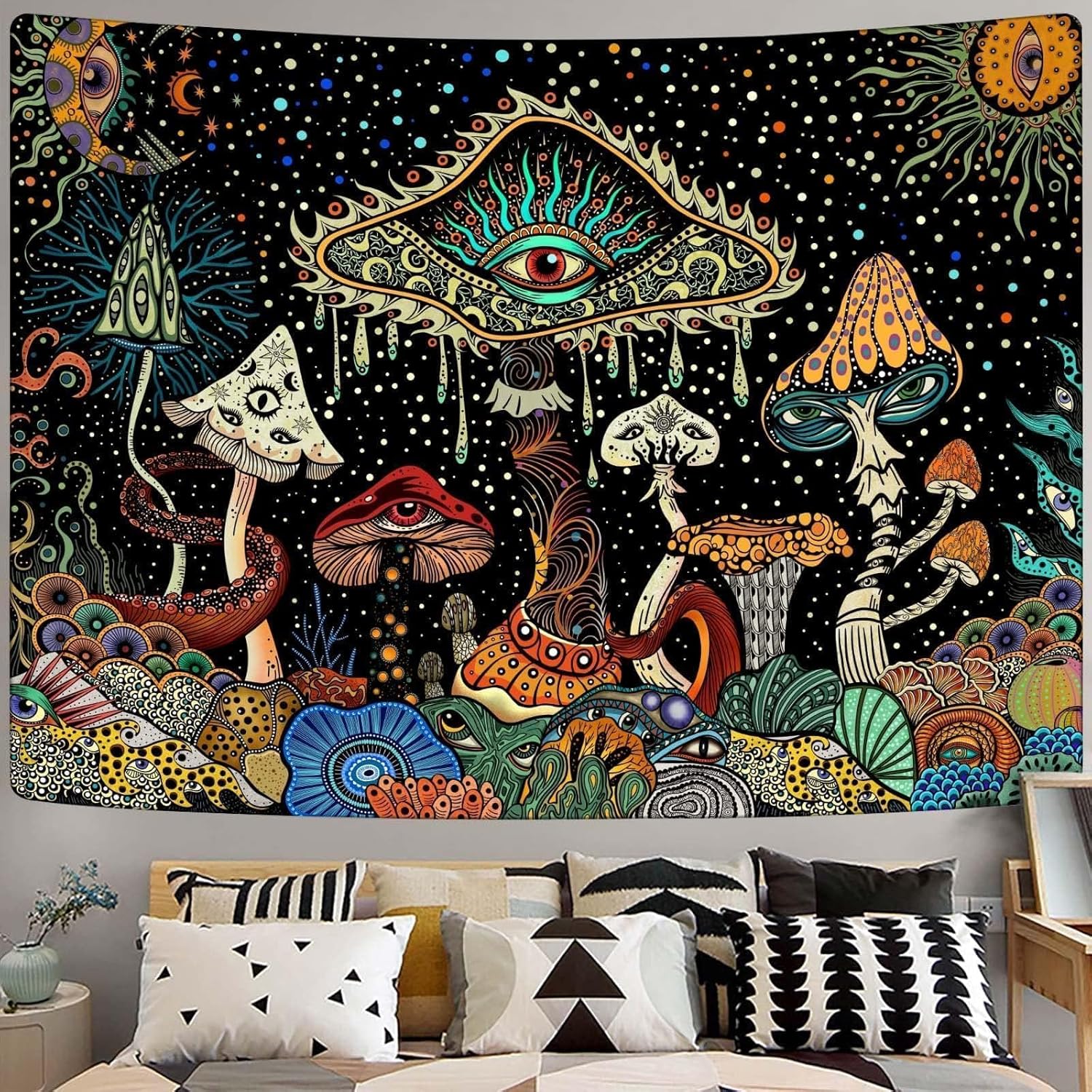 Tapestries - Yeoiat Mushroom Tapestry Hippie Tapestry for Bedroom Aesthetic Tapestries Wall Hanging for Bedroom Hippie Room Decor (36x48 Inches)