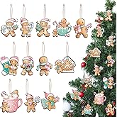 Kathfly 24 Pcs Pastel Pink Gingerbread Christmas Ornaments Wooden Gingerbread Men Cookies with Hemp Rope Cute Christmas Hanging Decorations for Xmas Tree Holiday Party Decor