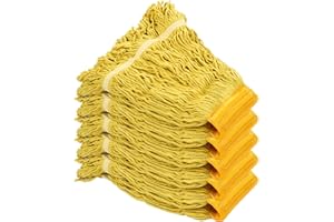 KLHB-YF Heavy Duty Wet Industrial Cleaning Mop Head – Mop Head Replacement Perfect Cotton Washable Mop Head Replacement for Commercial & Home Cleaning（Yellow）