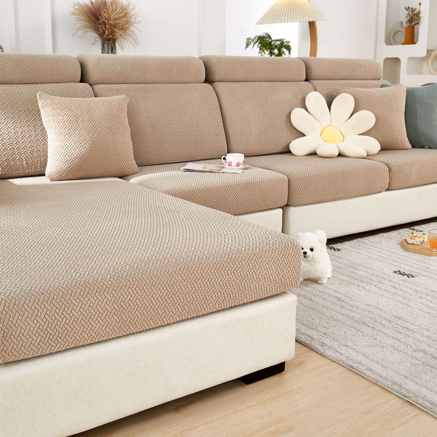 Photo 1 of Disayu Magic Sofa Covers Couch Covers 2024 New Couch Cushion Covers Universal Sofa Covers Washable Stretch Slipcovers for Sectional Sofa (Texture Light Coffee,Large Triple Seat Cover)
