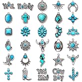 CEALXHENY 30PCS Western Charms for Jewelry Making - Synthetic Turquoise Cowboy Cowgirl Boot Hat Cactus Lightning Pendants for Bracelet Necklace Making DIY Crafts