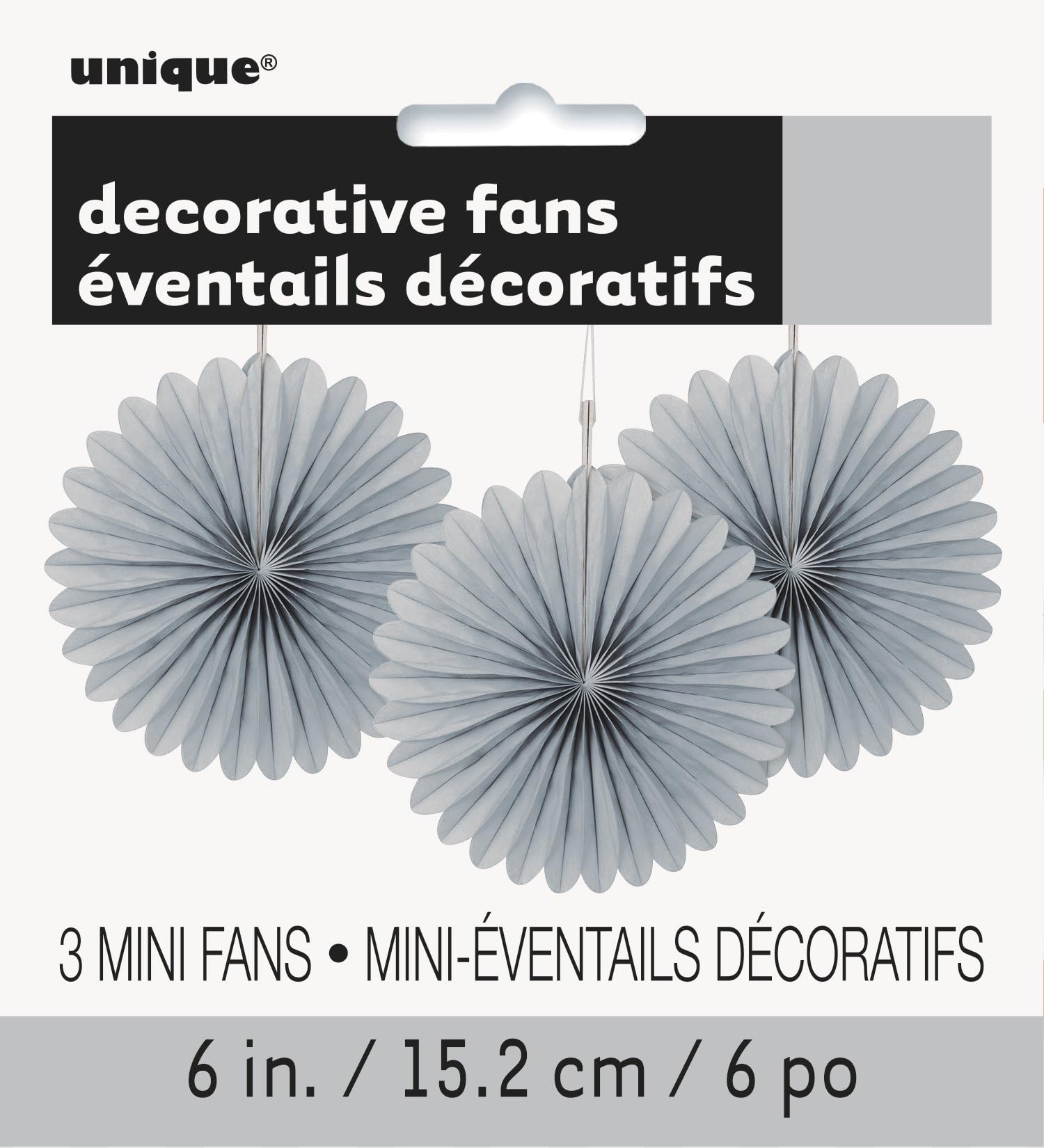 6" Mini Silver Tissue Paper Fan Decorations, 3ct