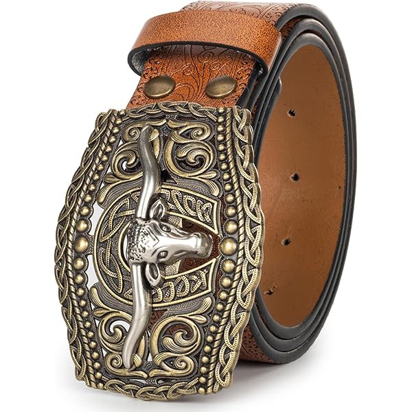 HinyBoeh Western-PU-Leather-Belts for Men and Women Cowboy