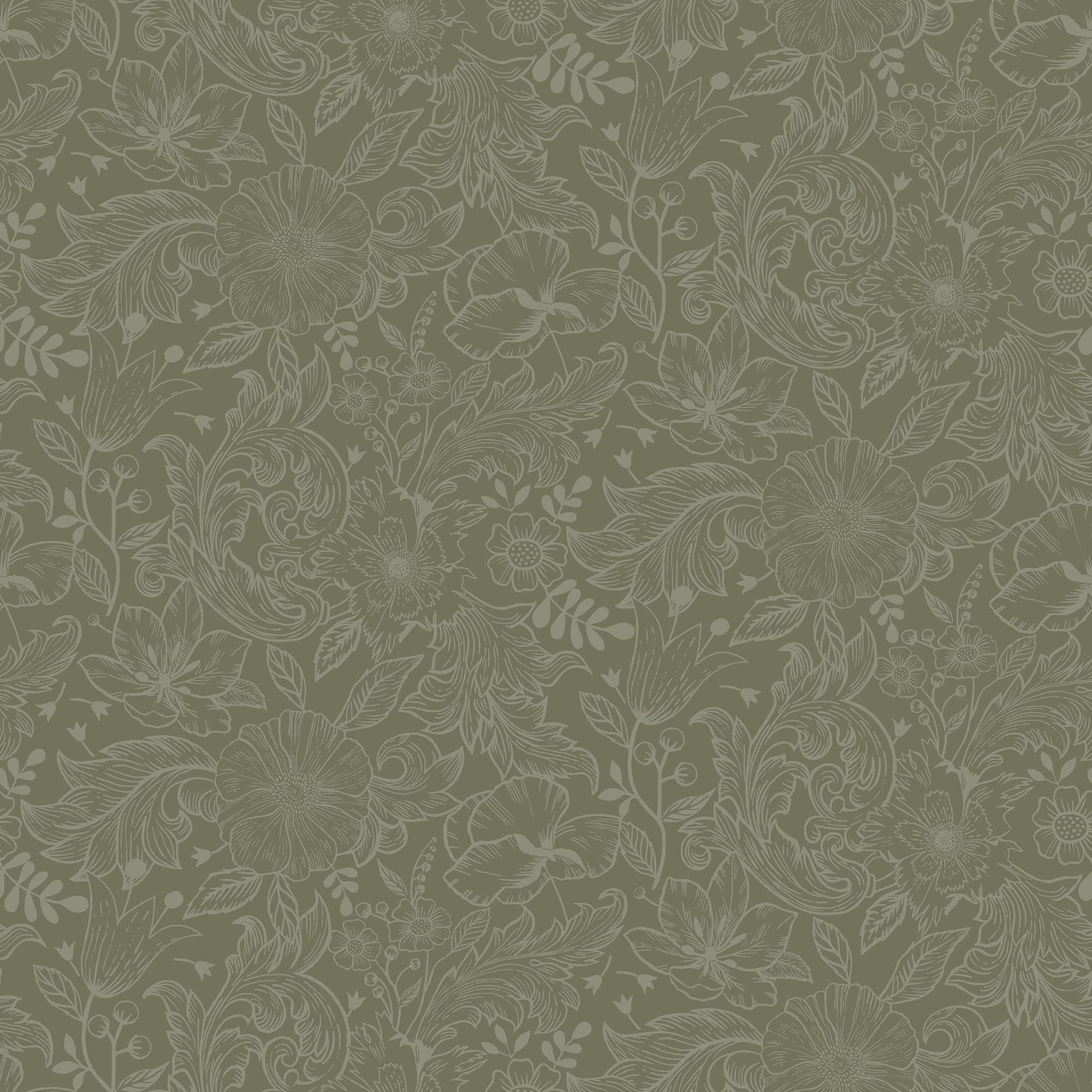 Galerie S13129 Sommarang Mono Flora Wallpaper, Green, 10.05m x 53cm