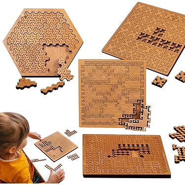 2026 New Fractal Tray Puzzle for Adults,Extremely High Difficulty Fractal Puzzles,Mind Bending Wooden Jigsaw Puzzles,Reverse Thinking Challenging Irregular for Puzzle Enthusiasts (3pcs a)