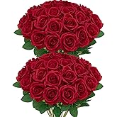 Serwalin 30PCS Red Roses Artificial Flowers, Realistic Red Roses Bouquet with Long Stems Fake Silk Roses Flowers for Wedding Centerpieces Bridal Bouquet Party Home Decor