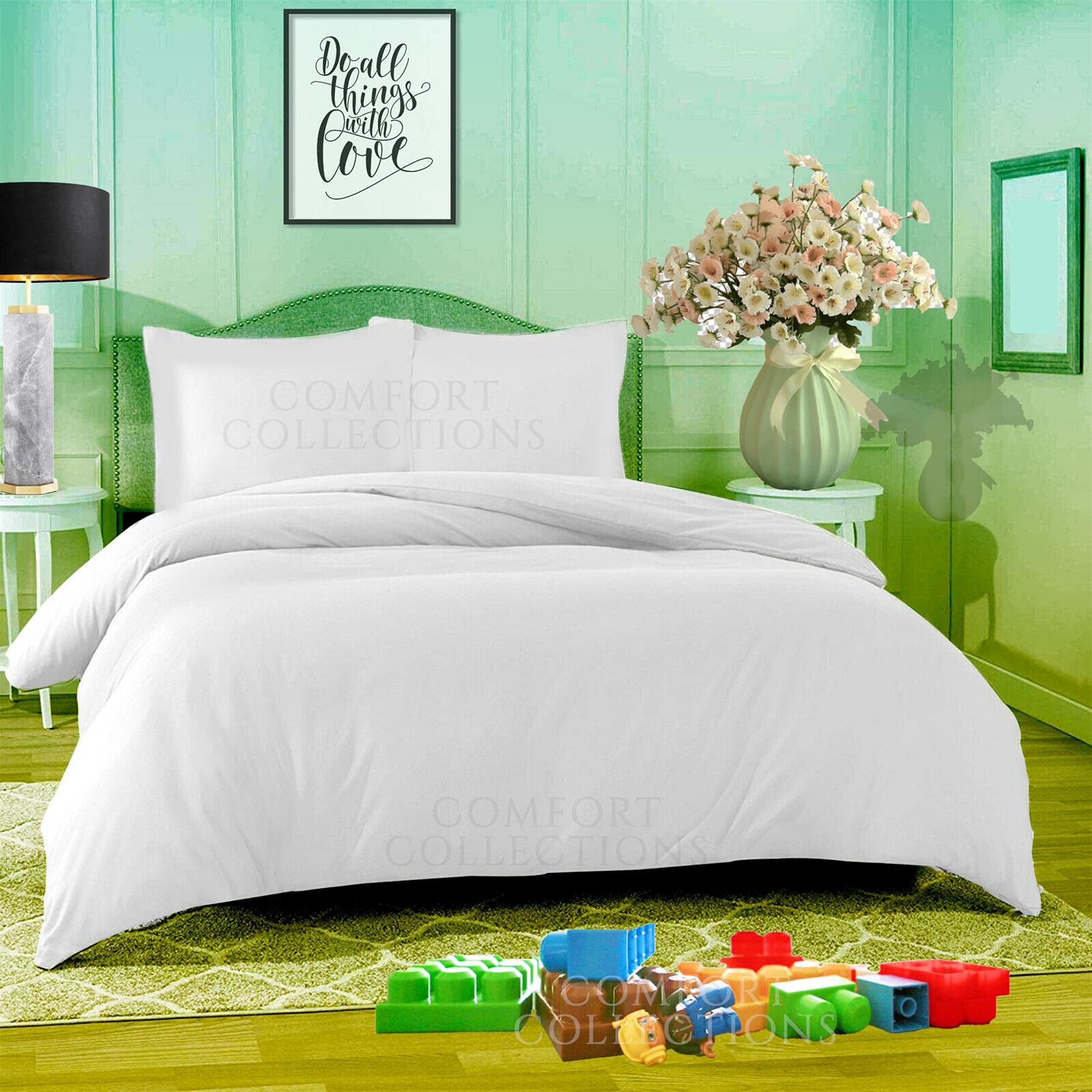 Comfort Collections Duvet Quilt Cover With Matching Pillow Cases Plain Dyed Poly Cotton Easy Care Bedding Set COLOUR WHITE KING