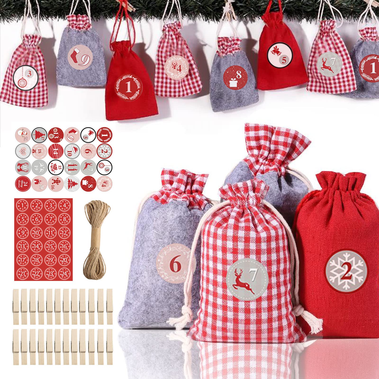 Zueyen 2025 Christmas Advent Calendar Kit, Make Your Own Advent Calendar, Lovely DIY Christmas Countdown Calendar Burlap Bag with Drawstring for Xmas Decorations