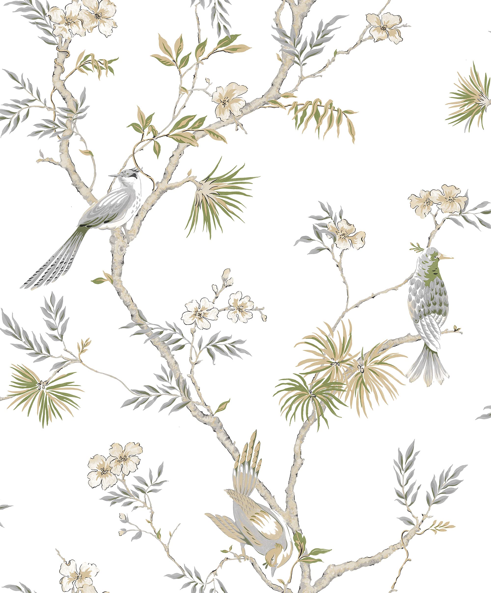 Galerie G78492 Secret Garden Classic Bird Trail Wallpaper, White/Neutral, 10m x 53cm