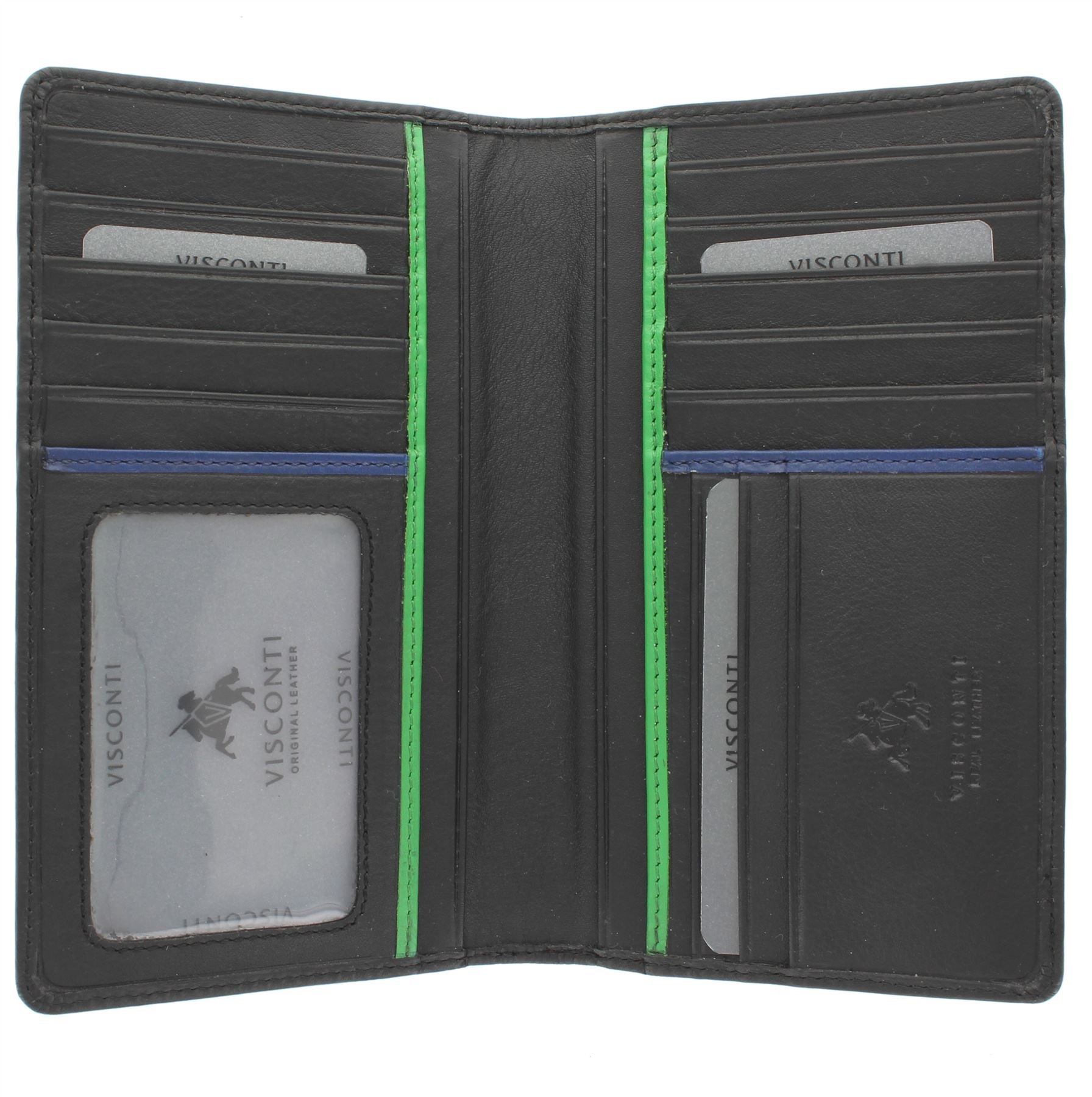 VISCONTI Bond Collection Jaws Leather Jacket Wallet RFID Blocking BD12 Black/Cobalt/Green