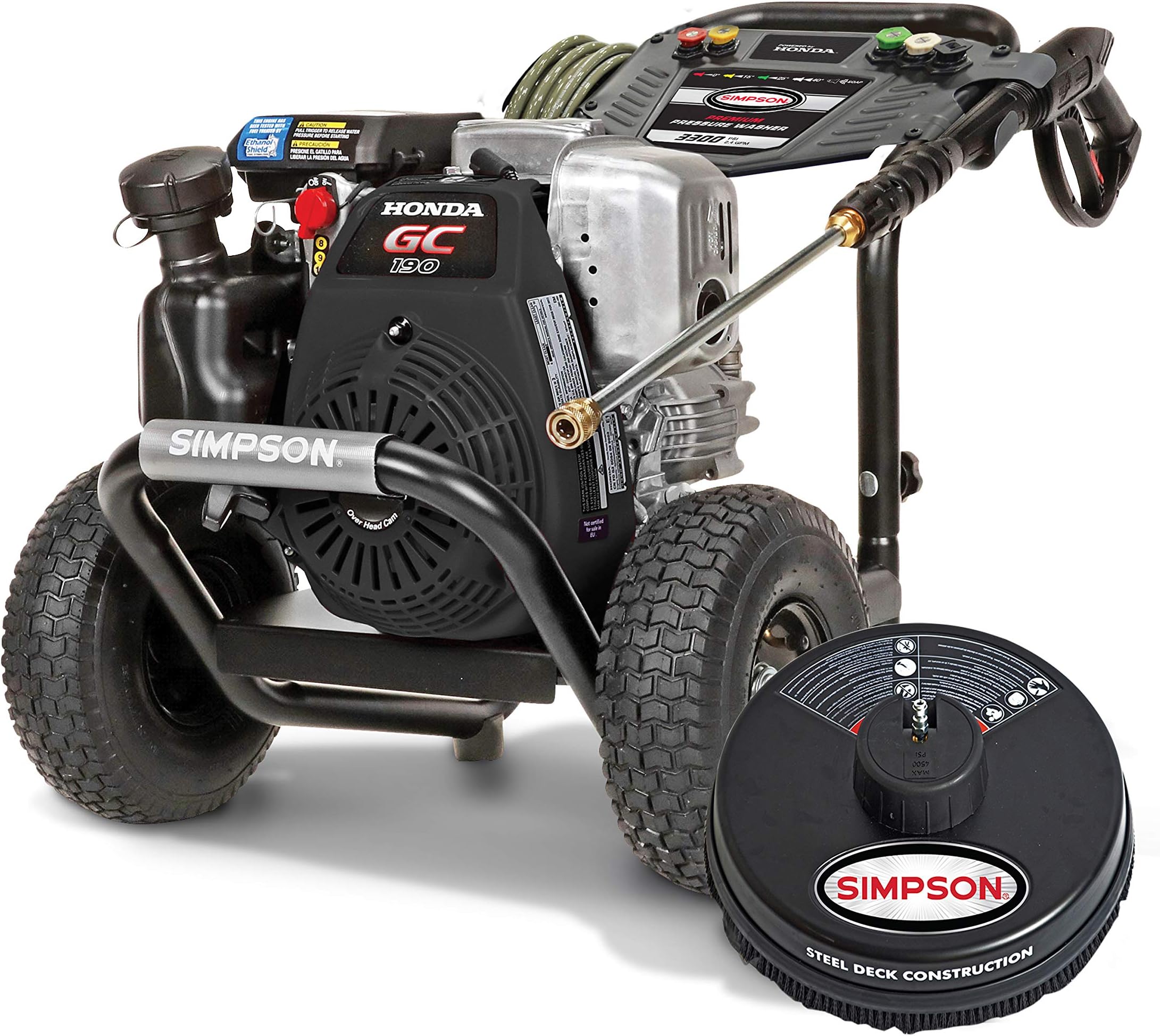 SIMPSON CLEANING MS61033-S 3300 PSI at 2.4 GPM HONDA GC190 with OEM Technologies Axial Cam Pump Cold Water Premium Residential Gas Pressure Washer and Surface Scrubber