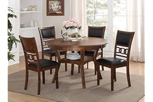 New Classic Furniture Gia 5-Piece Round Dining Set with 1 Dining Table and 4 Chairs, 47-Inch, Brown