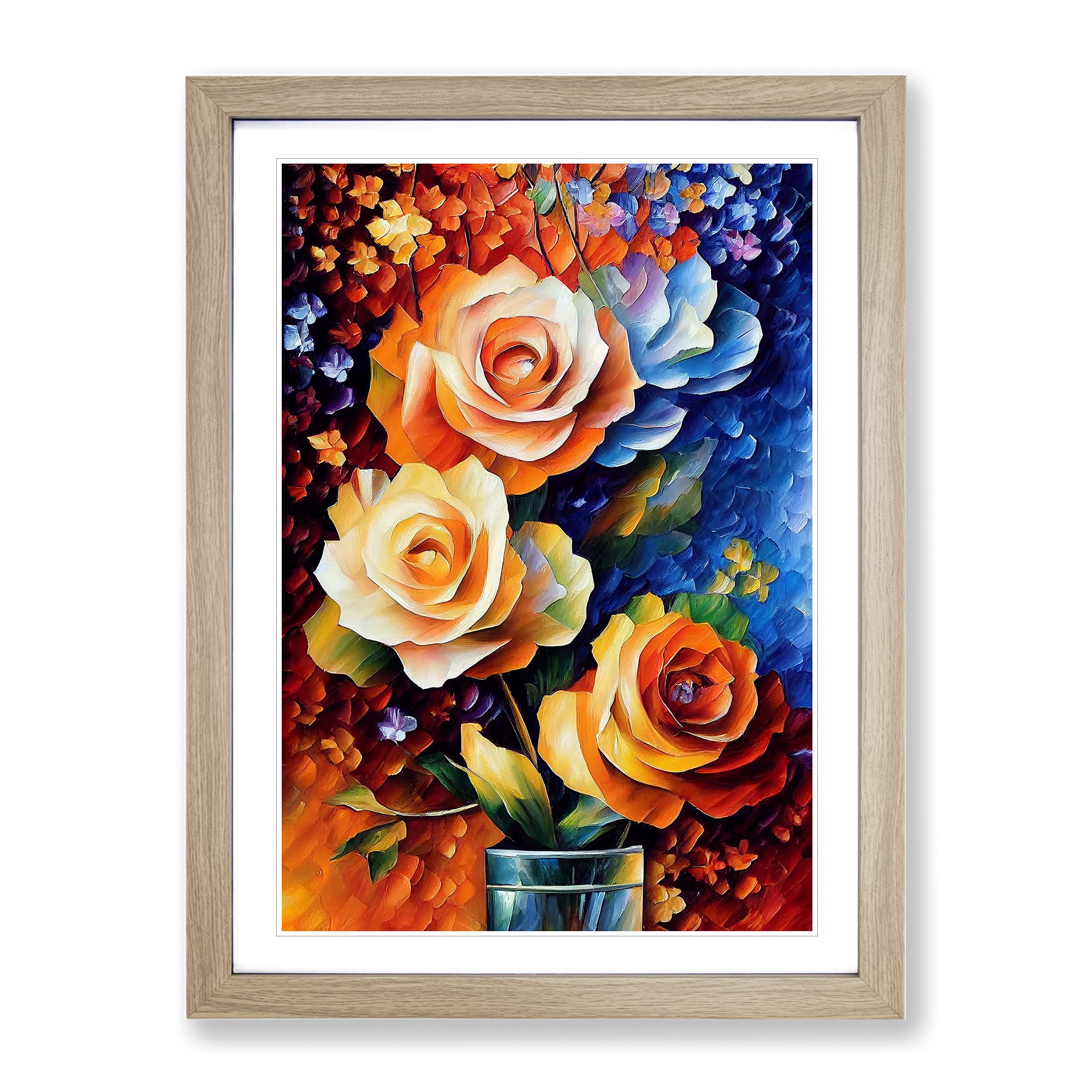 Flowers Within A Vase No.2 Framed Print | A4 Oak Framed Wall Art | Ready to Hang | Modern Floral Picture | Living Room Bedroom Lounge Office