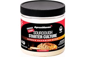 APRON MAVEN Premium Live Sourdough Starter Culture - German Bavarian Flavorful Style - Fresh Liquid Sour Dough in Jar - With Simple Beginner Friendly Feeding Instructions for Homemade Bread Baking